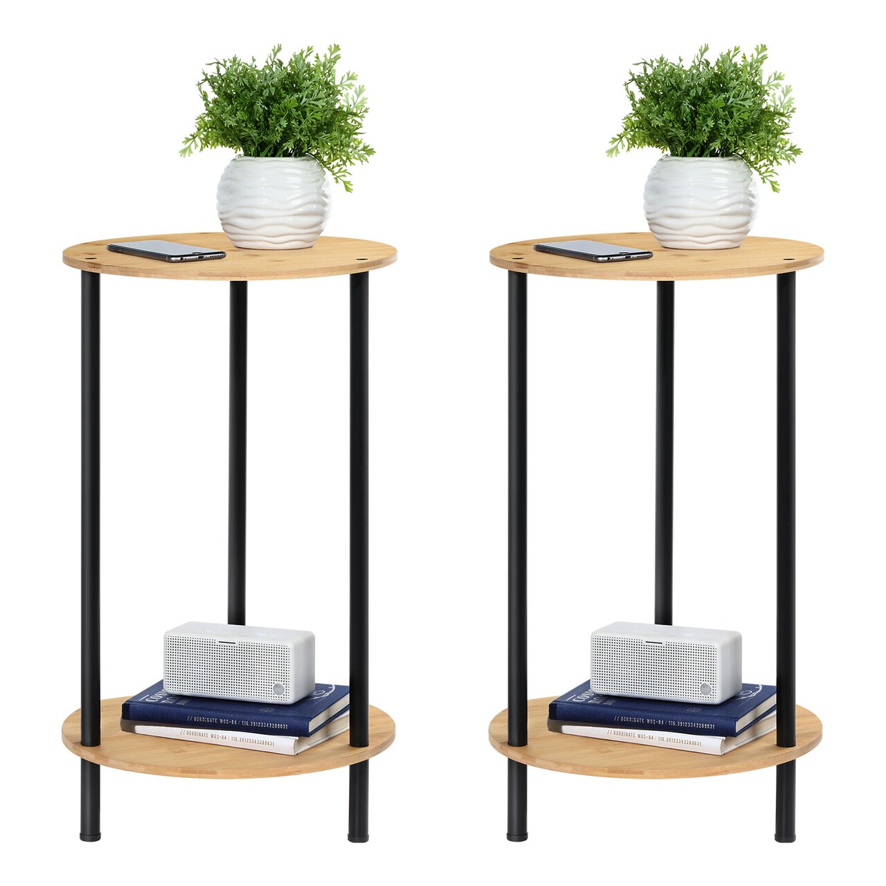 2PCS Round Coffee Table, Modern Accent Marble Coffee Tables for Living Room